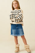 Girls Drop Shoulder Puff Sleeve Striped Sweater