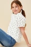 Girls Puff Sleeve Polka Dot Knit Tee