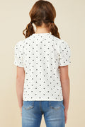 Girls Puff Sleeve Polka Dot Knit Tee