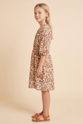 Girls Smocked Neckline Floral Puff Sleeve Dress