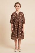 Girls Smocked Neckline Polka Dot Dolman Dress