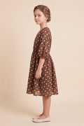 Girls Smocked Neckline Polka Dot Dolman Dress