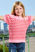 Girls Striped Puff Sleeve Sweater Top