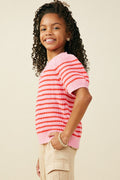Girls Striped Puff Sleeve Sweater Top