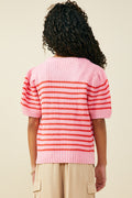 Girls Striped Puff Sleeve Sweater Top
