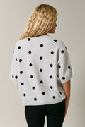 Crew Neck Polka Dot Sweater Cardigan