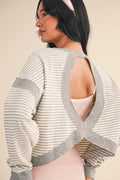Striped Cutout Back Layering Sweatshirt