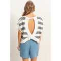 Striped Open Back Boxy Crew Neck Top