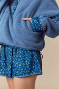 Youth Floral Printed Piping Detail Sherpa Jacket by Peach Love California