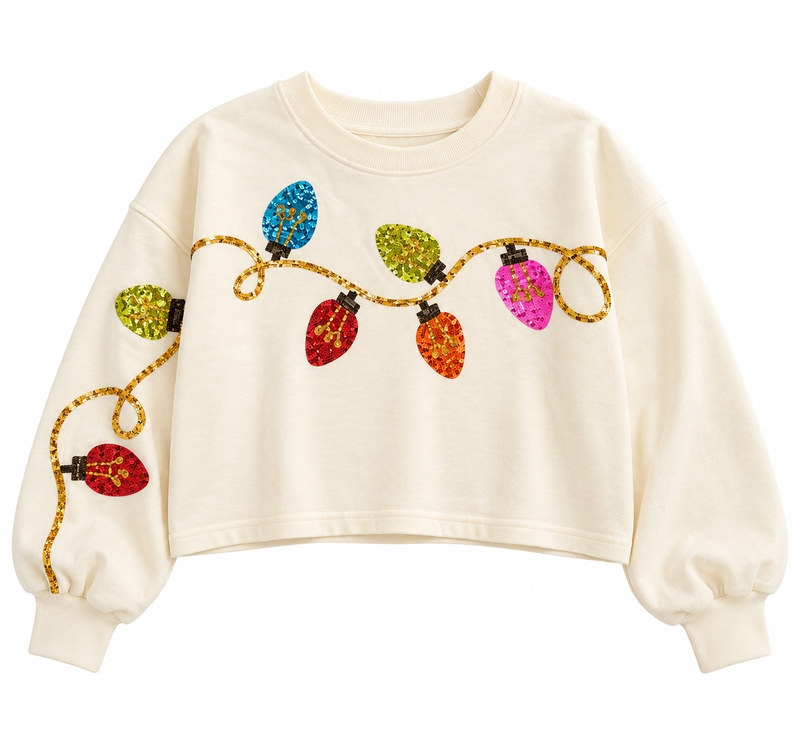 Girls Christmas Sequin Light Bulb Top