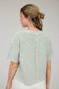 Washed Ribbed Short Sleeve Tee With Pocket