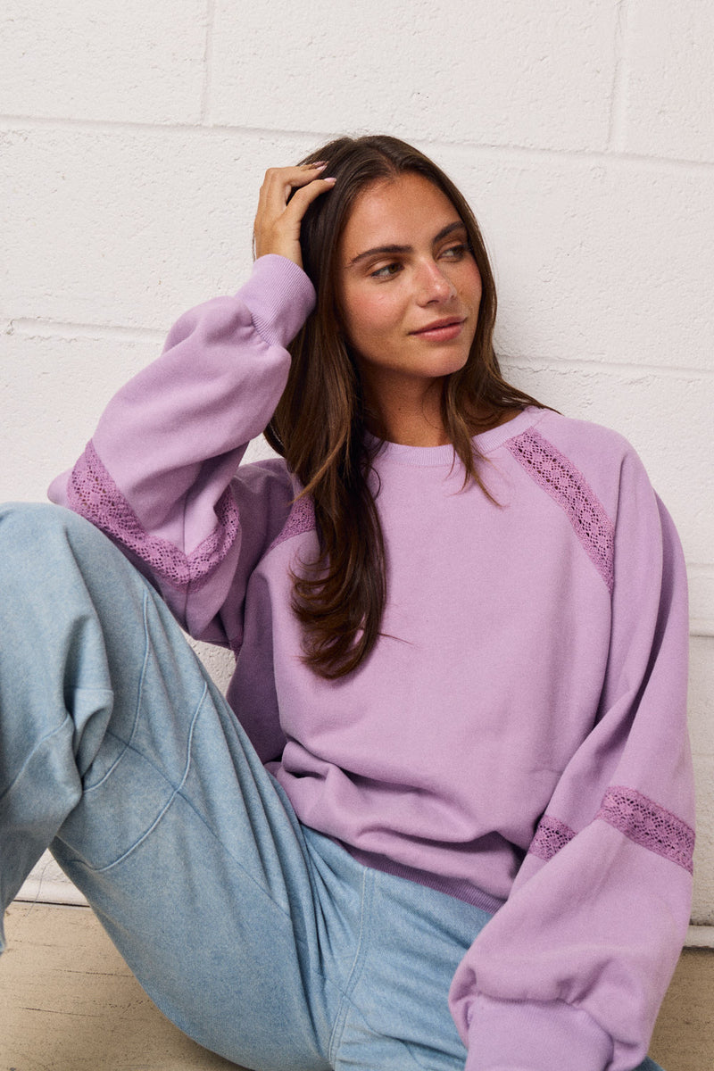 Lace Trim Cutout Sweatshirt