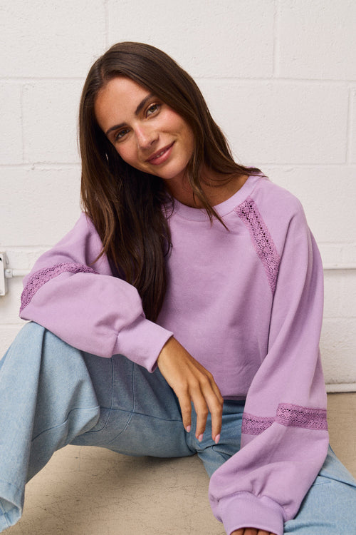 Lace Trim Cutout Sweatshirt