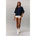 Round Neck Cable Knit Short Sleeve Sweater