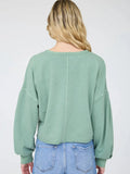 Notch Neck Boxy Long Sleeve Top