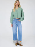 Notch Neck Boxy Long Sleeve Top