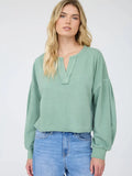 Notch Neck Boxy Long Sleeve Top