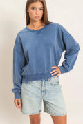 Acid Wash Seam Detail Crew Neck Sweatshirt