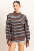 Striped Mock Neck Sweatshirt