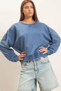 Acid Wash Seam Detail Crew Neck Sweatshirt
