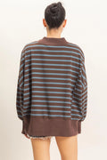 Striped Mock Neck Sweatshirt