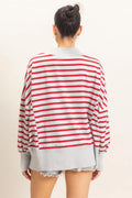 Striped Mock Neck Sweatshirt