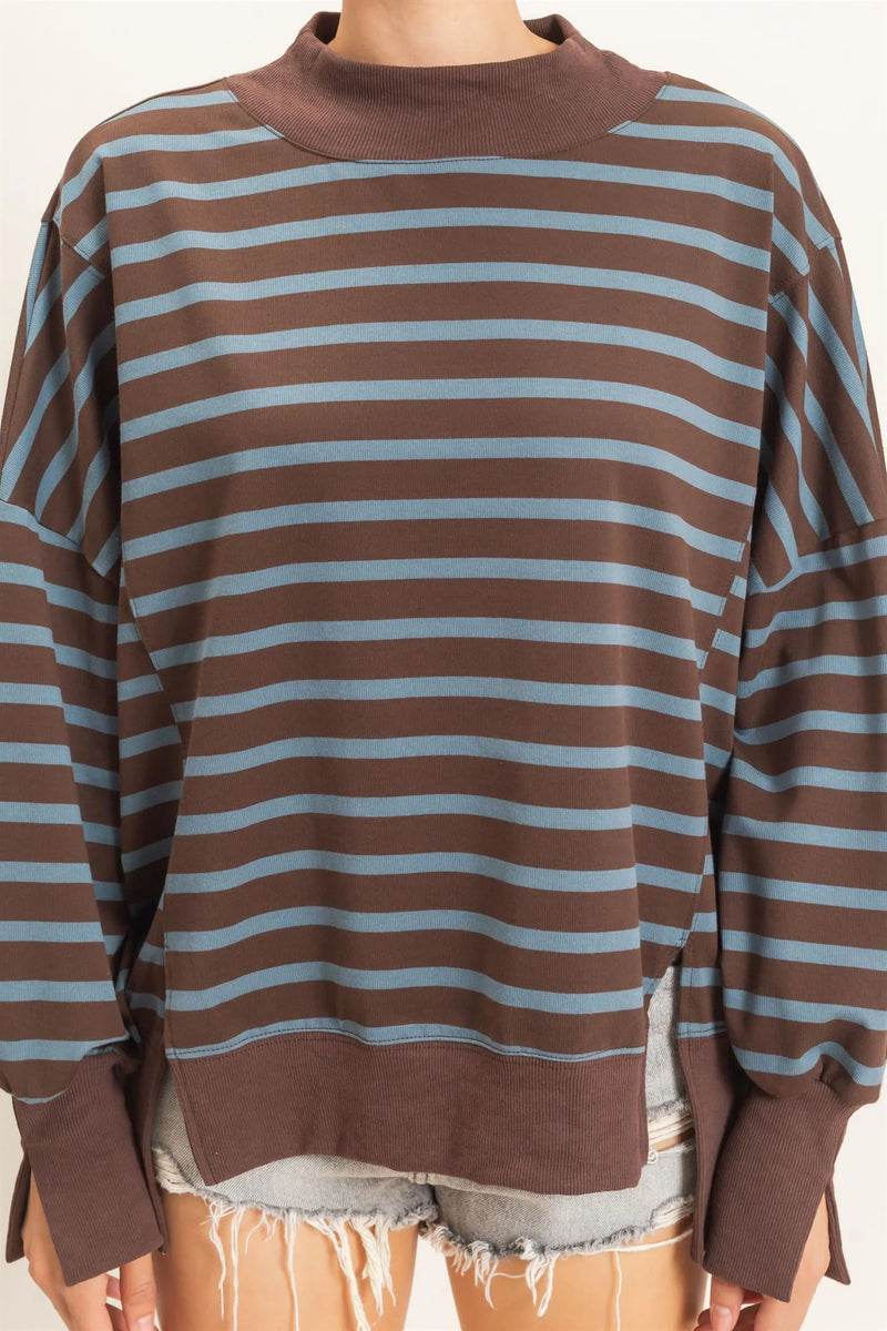 Striped Mock Neck Sweatshirt