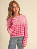 Girls Cable Knit Boxy Cropped Pullover