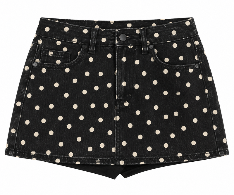 Maggie Classic Denim Skort in Polka Dot