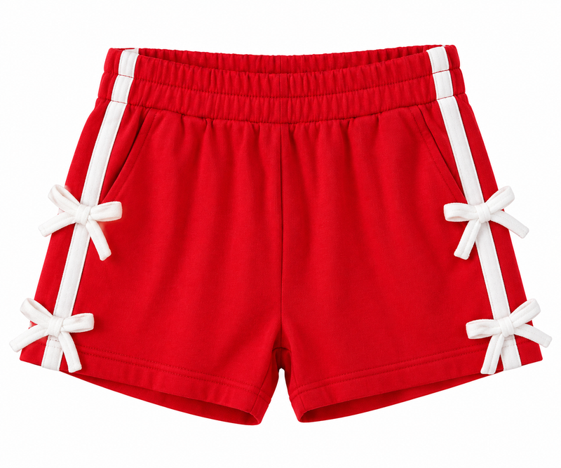 Girls Bow Detail Side Stripe Knit Shorts