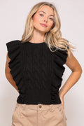 Ruffle Sleeve Cable Knit Top
