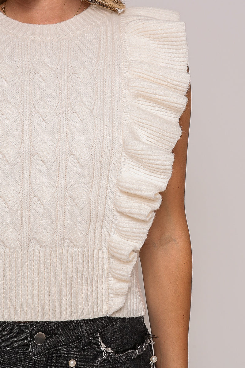 Ruffle Sleeve Cable Knit Top