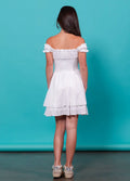 Sage Smocked Ruffle Dress in White by Miss Behave