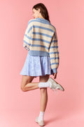 Girls Striped Crop Cable Knit Sweater by Peach Love California