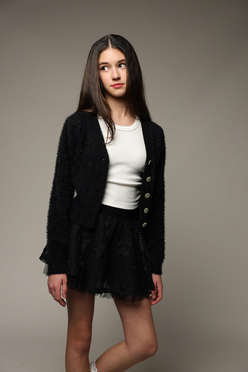 Eyelash V-Neck Button Down Cardi by TENLY