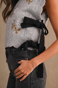 Embroidered Knit Scalloped Vest With Side Bow