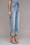 Ella Vintage Wash Cuffed Wide Leg Jean by HIDDEN