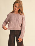 Girls Wavy Knitwear Pull Over in Mauve