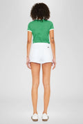 High Rise White Raw Hem Shorts by KanCan