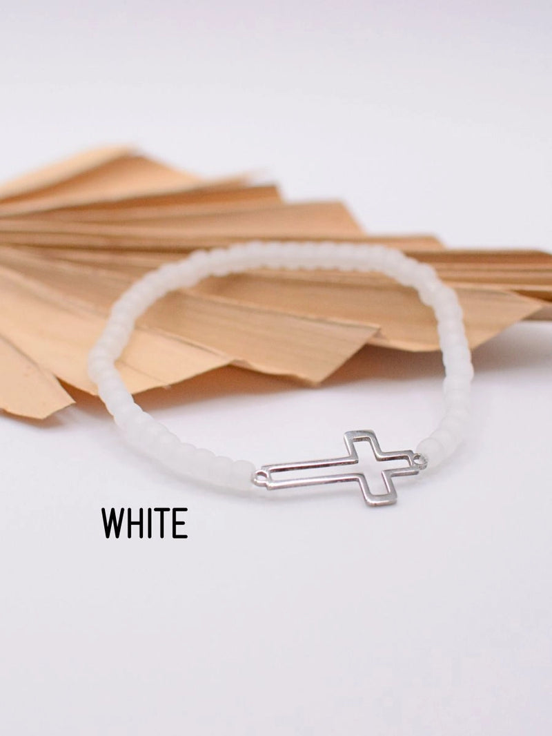 Beaded Silver Cross Bracelet