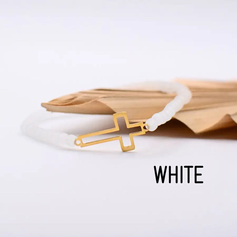 Beaded Gold Cross Bracelet