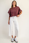 Waffle Knit Flutter Sleeve Top